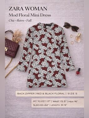 ZARA Woman Floral Mini Dress Bell Sleeve Boho Chic